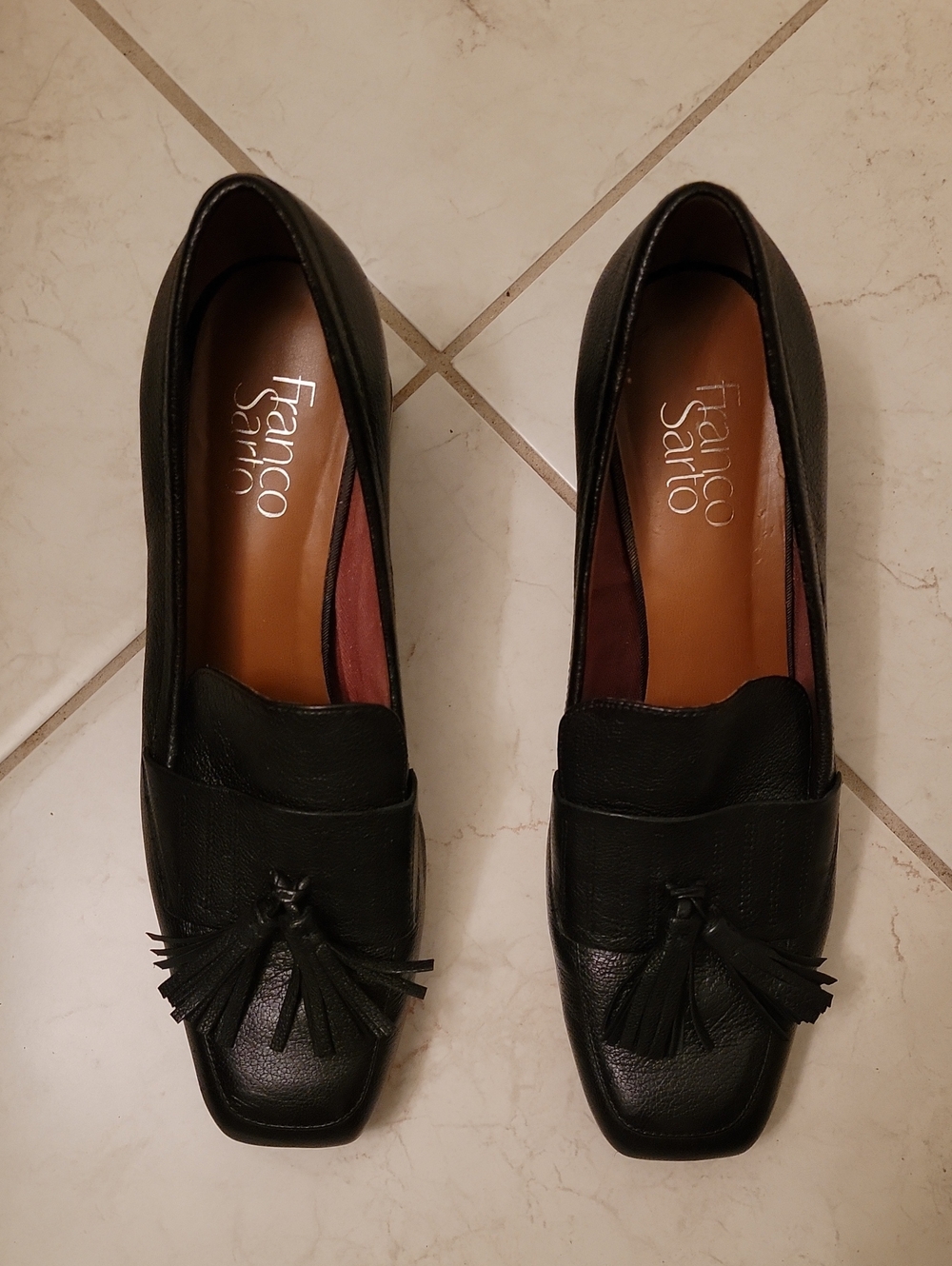 Franco Sarto Black Leather Tassel Slip-On Loafers